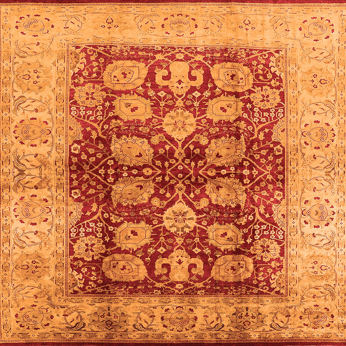 Square Machine Washable Oriental Orange Industrial Area Rugs, wshurb864org