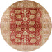 Round Mid-Century Modern Yellow Oriental Rug, urb864