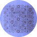 Round Machine Washable Oriental Blue Industrial Rug, wshurb865blu