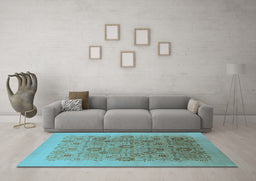Machine Washable Oriental Light Blue Industrial Rug in a Living Room, wshurb865lblu