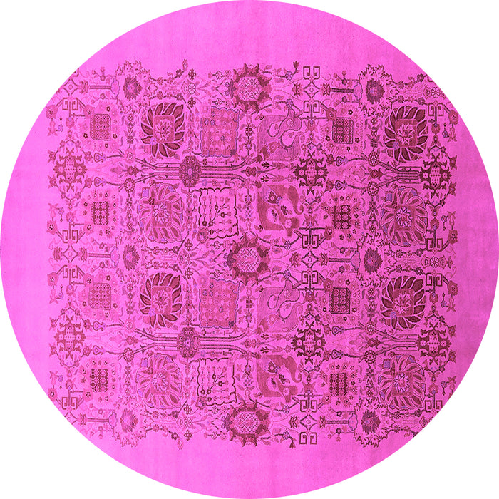 Round Machine Washable Oriental Pink Industrial Rug, wshurb865pnk