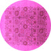 Round Machine Washable Oriental Pink Industrial Rug, wshurb865pnk