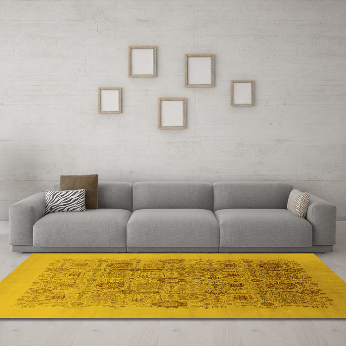 Machine Washable Oriental Yellow Industrial Rug in a Living Room, wshurb865yw