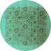 Round Machine Washable Oriental Turquoise Industrial Area Rugs, wshurb865turq