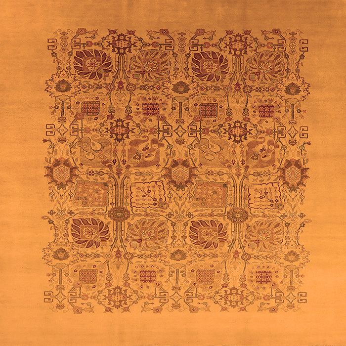 Square Machine Washable Oriental Orange Industrial Area Rugs, wshurb865org