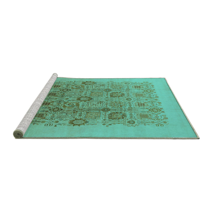 Sideview of Machine Washable Oriental Turquoise Industrial Area Rugs, wshurb865turq