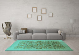 Machine Washable Oriental Turquoise Industrial Area Rugs in a Living Room,, wshurb865turq