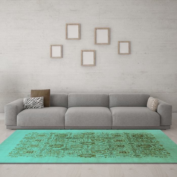 Machine Washable Oriental Turquoise Industrial Area Rugs in a Living Room,, wshurb865turq