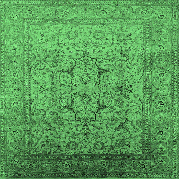 Square Machine Washable Oriental Emerald Green Traditional Area Rugs, wshurb866emgrn