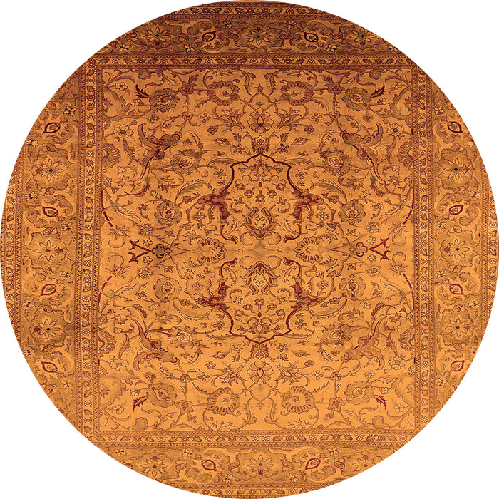 Round Machine Washable Oriental Orange Traditional Area Rugs, wshurb866org