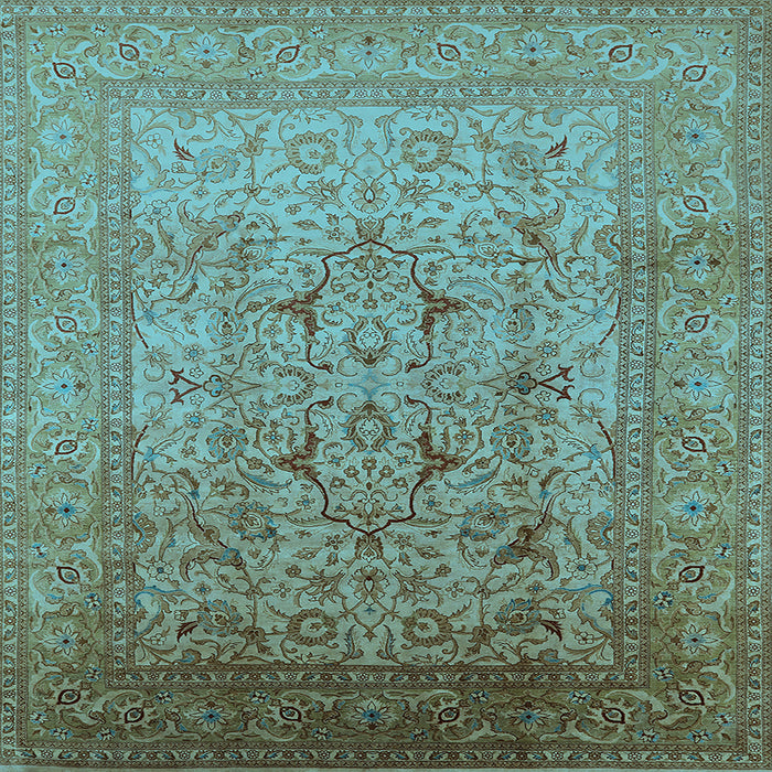 Square Machine Washable Oriental Light Blue Traditional Rug, wshurb866lblu