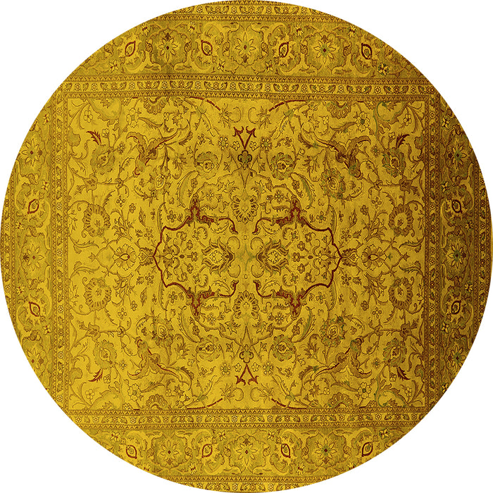 Round Machine Washable Oriental Yellow Traditional Rug, wshurb866yw