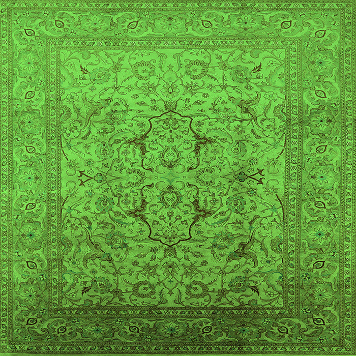 Square Machine Washable Oriental Green Traditional Area Rugs, wshurb866grn
