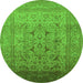 Round Machine Washable Oriental Green Traditional Area Rugs, wshurb866grn