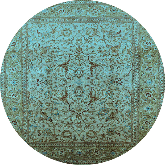 Round Machine Washable Oriental Light Blue Traditional Rug, wshurb866lblu