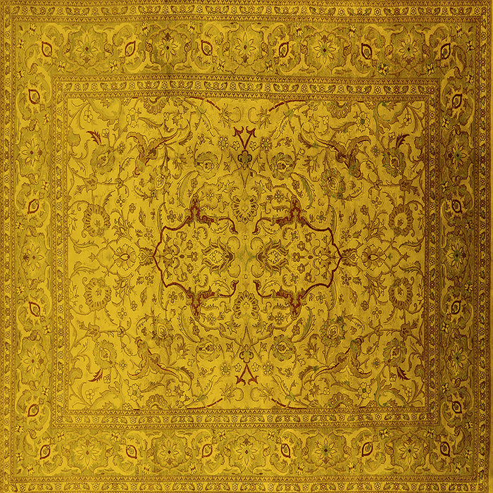Square Machine Washable Oriental Yellow Traditional Rug, wshurb866yw
