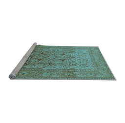 Sideview of Machine Washable Oriental Light Blue Traditional Rug, wshurb866lblu