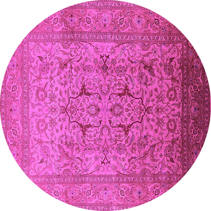 Round Machine Washable Oriental Pink Traditional Rug, wshurb866pnk