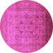 Round Machine Washable Oriental Pink Traditional Rug, wshurb866pnk