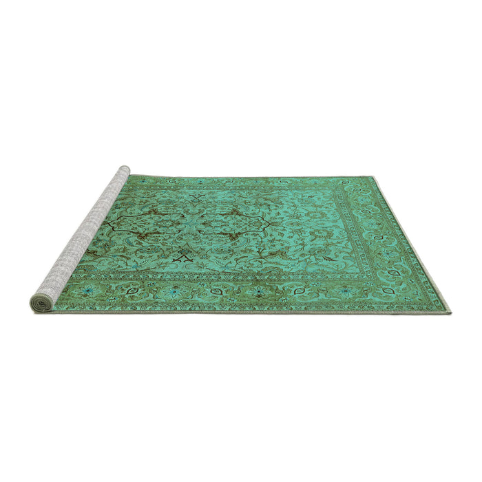 Sideview of Machine Washable Oriental Turquoise Traditional Area Rugs, wshurb866turq
