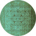 Round Oriental Turquoise Traditional Rug, urb866turq