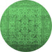 Round Machine Washable Oriental Emerald Green Traditional Area Rugs, wshurb866emgrn