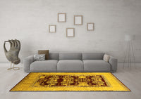 Machine Washable Oriental Yellow Traditional Rug, wshurb867yw