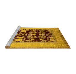 Sideview of Machine Washable Oriental Yellow Traditional Rug, wshurb867yw