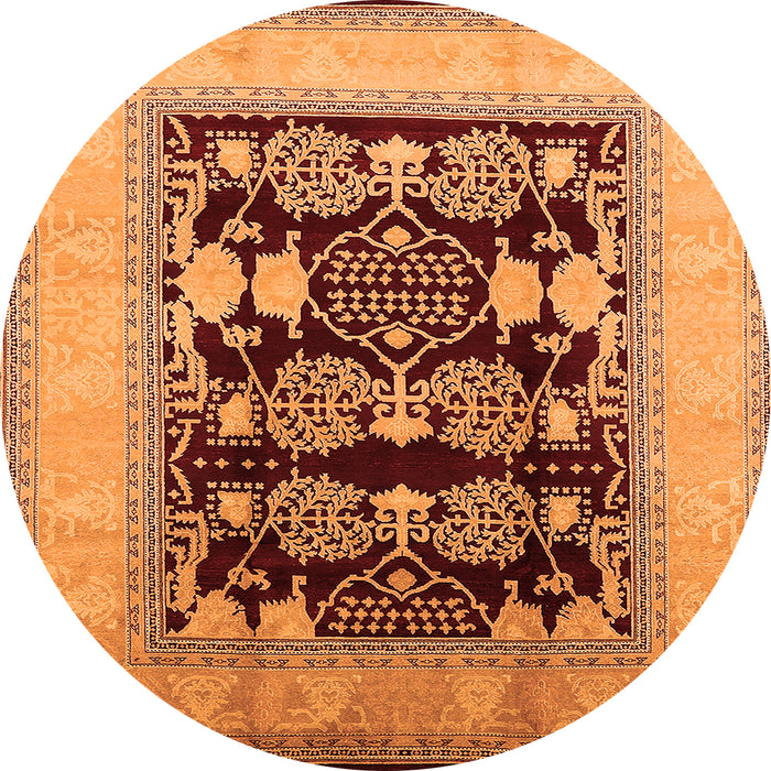 Round Machine Washable Oriental Orange Traditional Area Rugs, wshurb867org