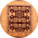 Round Machine Washable Oriental Orange Traditional Area Rugs, wshurb867org