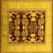Square Machine Washable Oriental Yellow Traditional Rug, wshurb867yw