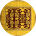 Round Machine Washable Oriental Yellow Traditional Rug, wshurb867yw
