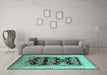 Machine Washable Oriental Turquoise Traditional Area Rugs in a Living Room,, wshurb867turq