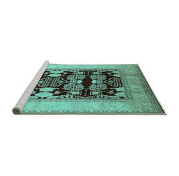 Sideview of Machine Washable Oriental Turquoise Traditional Area Rugs, wshurb867turq