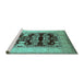 Sideview of Machine Washable Oriental Turquoise Traditional Area Rugs, wshurb867turq