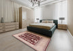 Mid-Century Modern Pastel Orange Oriental Rug in a Bedroom, urb867