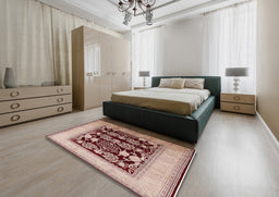 Mid-Century Modern Pastel Orange Oriental Rug in a Bedroom, urb867