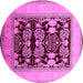 Round Machine Washable Oriental Pink Traditional Rug, wshurb867pnk