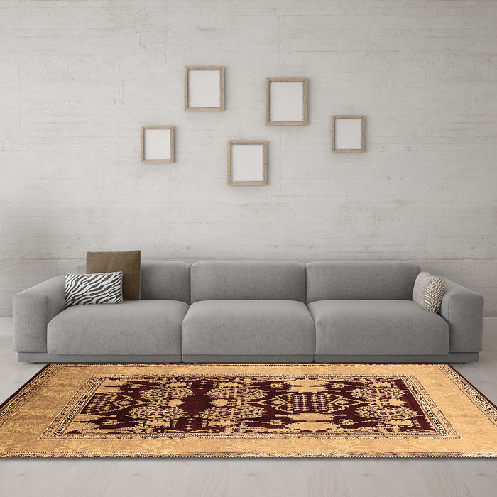 Machine Washable Oriental Brown Traditional Rug in a Living Room,, wshurb867brn