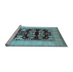 Sideview of Machine Washable Oriental Light Blue Traditional Rug, wshurb867lblu