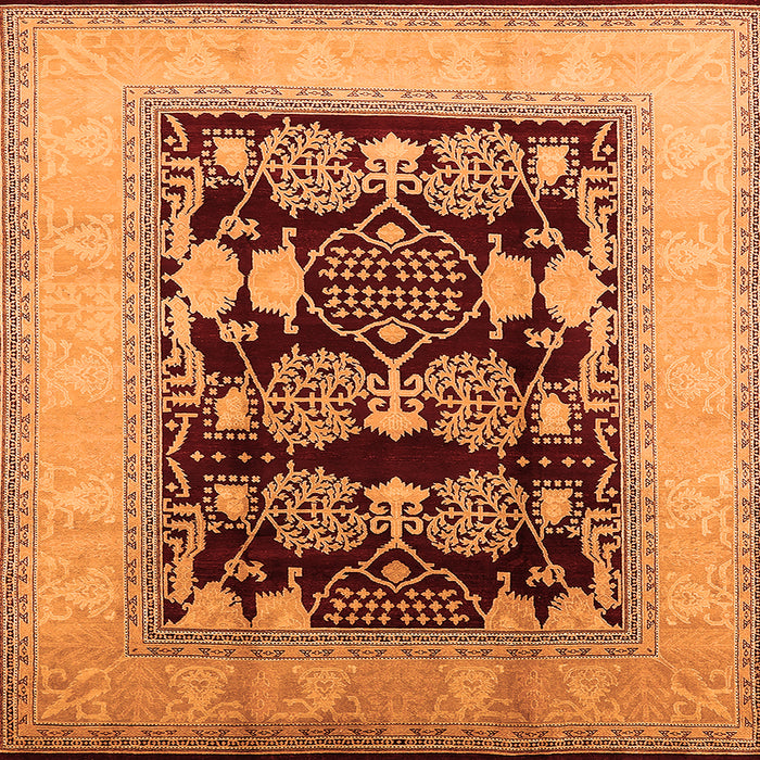 Square Machine Washable Oriental Orange Traditional Area Rugs, wshurb867org