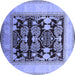 Round Machine Washable Oriental Blue Traditional Rug, wshurb867blu