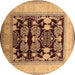 Round Machine Washable Oriental Brown Traditional Rug, wshurb867brn