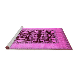 Sideview of Machine Washable Oriental Pink Traditional Rug, wshurb867pnk