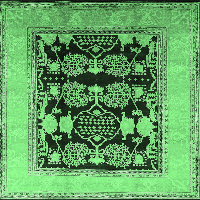 Square Machine Washable Oriental Emerald Green Traditional Area Rugs, wshurb867emgrn