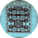 Round Oriental Light Blue Traditional Rug, urb867lblu