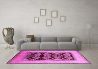 Machine Washable Oriental Pink Traditional Rug, wshurb867pnk