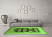 Machine Washable Oriental Green Traditional Area Rugs in a Living Room,, wshurb867grn