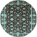 Round Machine Washable Oriental Light Blue Traditional Rug, wshurb868lblu