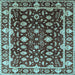 Square Machine Washable Oriental Light Blue Traditional Rug, wshurb868lblu